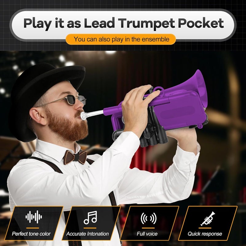 PAMPET DOLPHIN Pocket Trumpet Plastic Bb Trumpet Standard Trumpets for Student Beginner Bb Trumpets Instrument (Purple) - Image 4